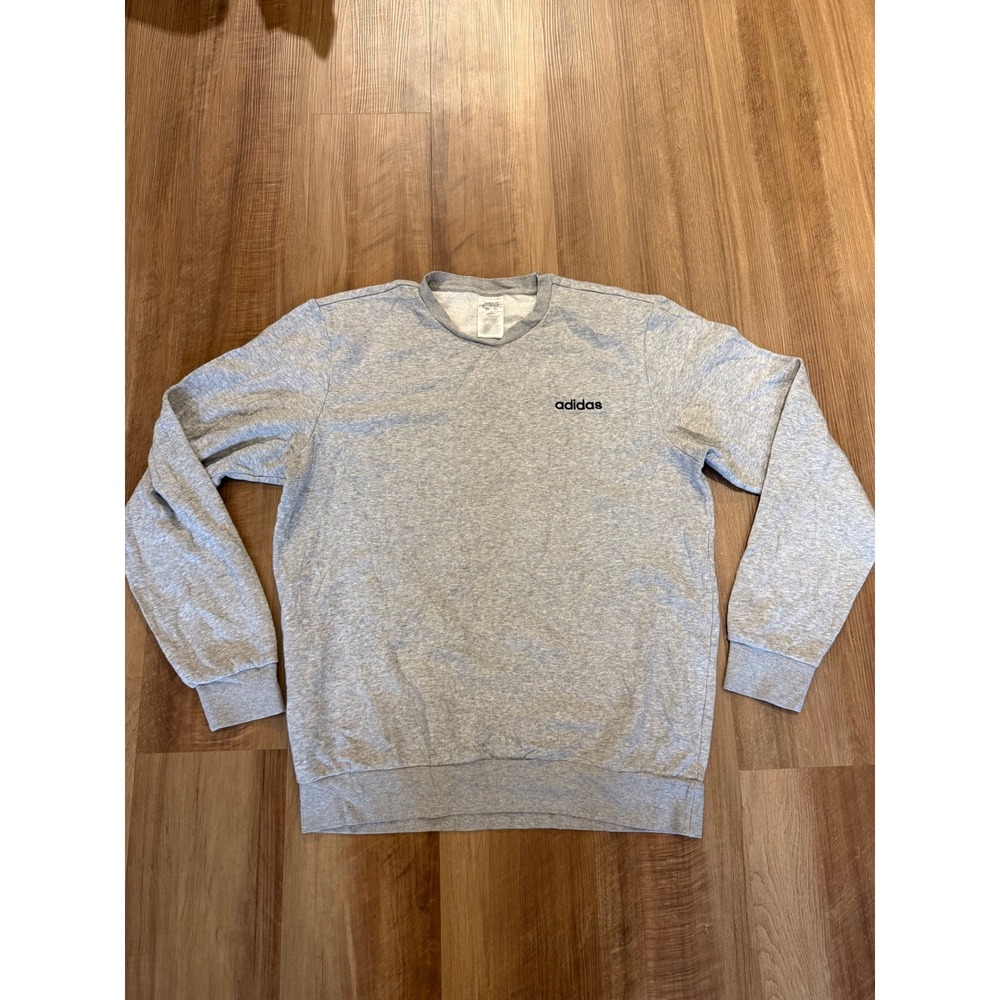 Adidas Sweatshirt Mens L Gray Crewneck Pullover FT0542 Fleece Embroidered Logo